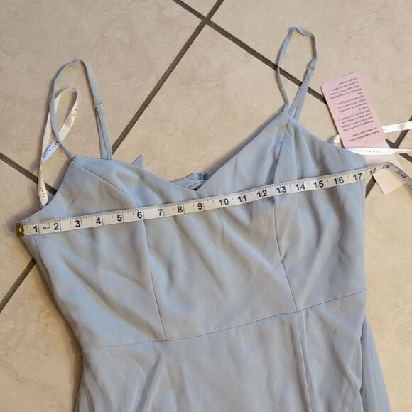 NWT After Six Maxi Dress Mist Blue Tie Back Leg Slit Size 10 - Picture 7 of 11